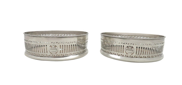 Pair of Antique Edwardian Sterling Silver Wine / Bottle Coasters 1910