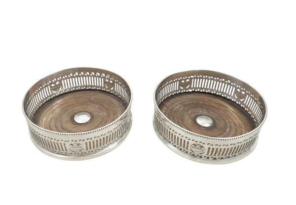 Pair of Antique Edwardian Sterling Silver Wine / Bottle Coasters 1910