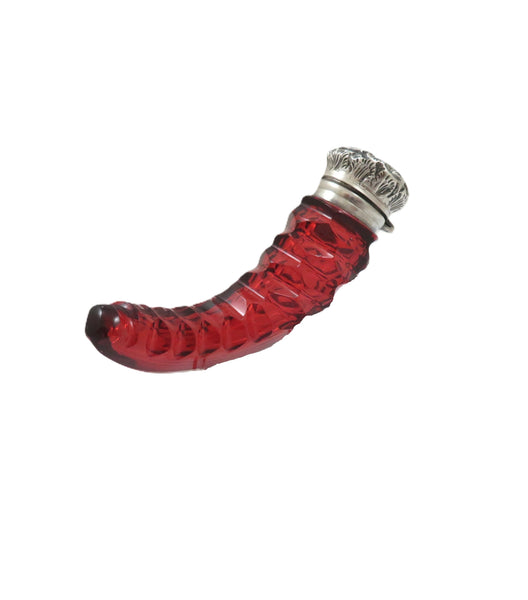Antique Edwardian Sterling Silver & Cranberry Glass Scent / Perfume Bottle 1905