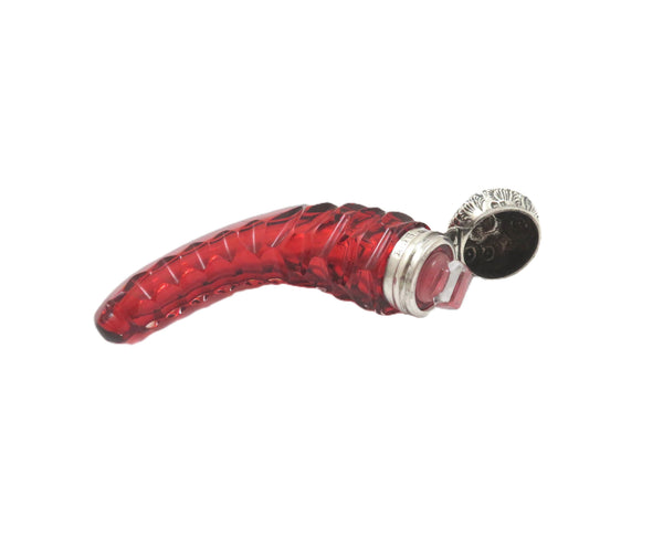 Antique Edwardian Sterling Silver & Cranberry Glass Scent / Perfume Bottle 1905