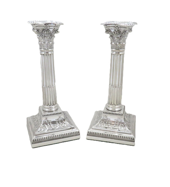 Pair of Antique Victorian Sterling Silver 8 1/2" Candlesticks 1900