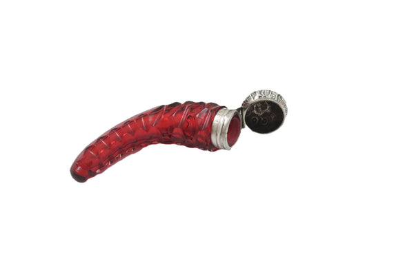 Antique Edwardian Sterling Silver & Cranberry Glass Scent / Perfume Bottle 1905