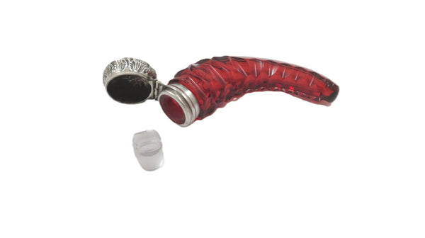 Antique Edwardian Sterling Silver & Cranberry Glass Scent / Perfume Bottle 1905