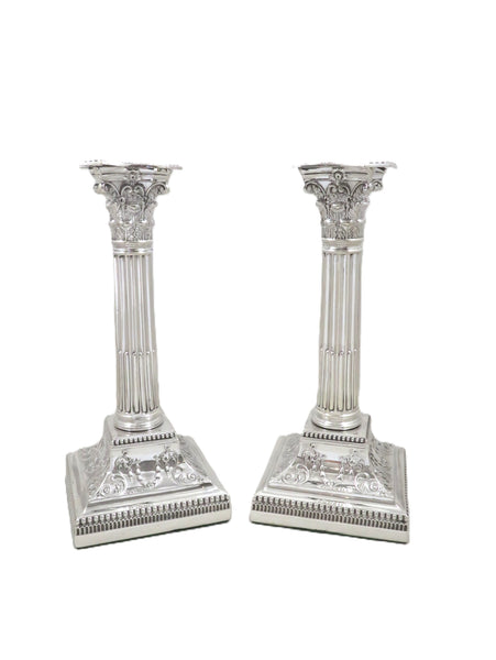 Pair of Antique Victorian Sterling Silver 8 1/2" Candlesticks 1900