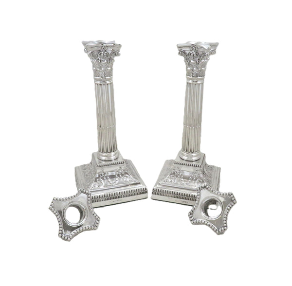 Pair of Antique Victorian Sterling Silver 8 1/2" Candlesticks 1900