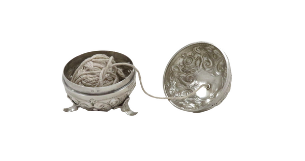 Antique Victorian Sterling Silver String Box / Holder 1896