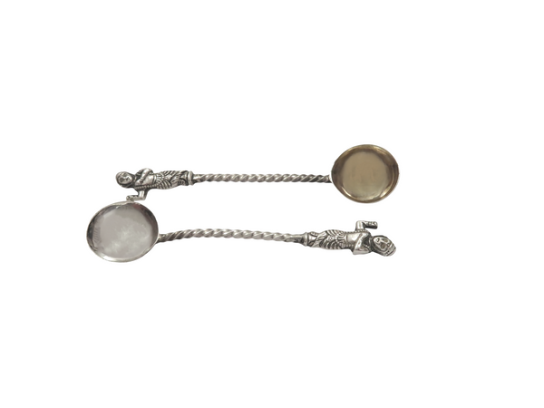 Pair of Antique Victorian Sterling Silver Salts & Spoons in Case 1888 - Hindu Deities