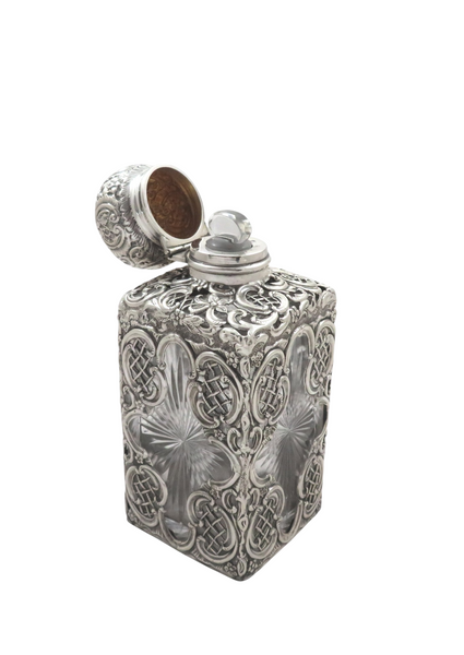Antique Victorian Sterling Silver & Cut Glass Scent/Perfume Bottle 1894