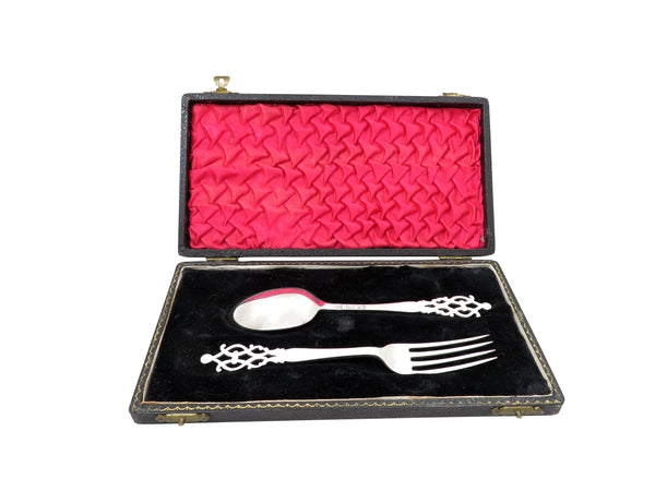 Antique Victorian Sterling Silver Spoon & Fork Christening Set 1896/97