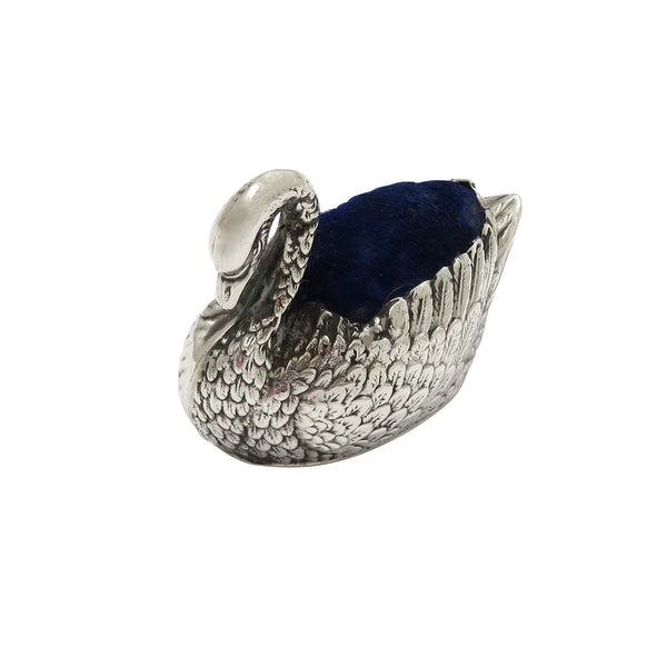 Antique Edwardian Sterling Silver Swan Pin Cushion 1908