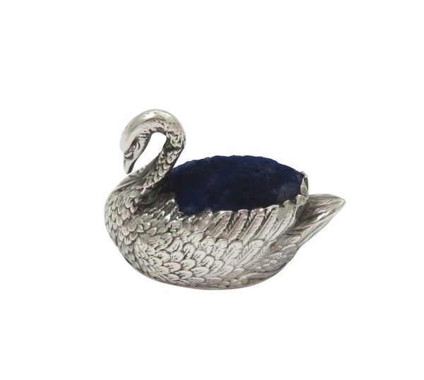 Antique Edwardian Sterling Silver Swan Pin Cushion 1908