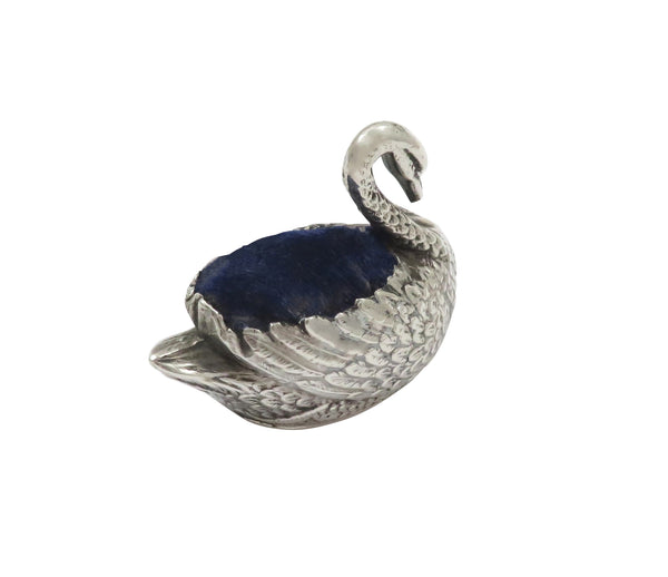 Antique Edwardian Sterling Silver Swan Pin Cushion 1908