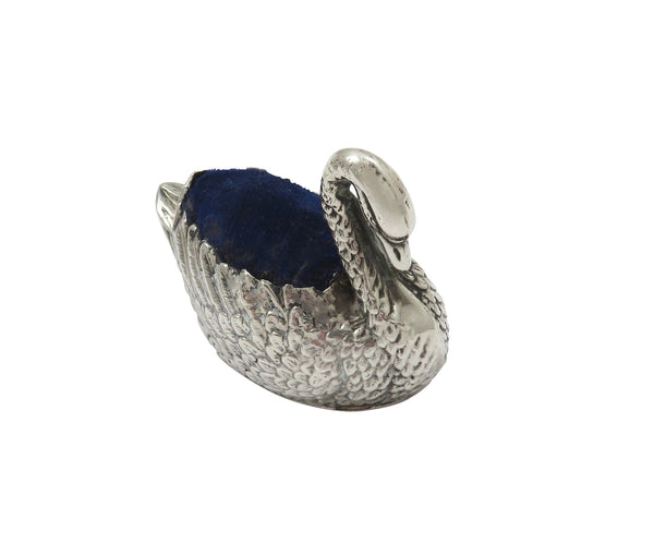 Antique Edwardian Sterling Silver Swan Pin Cushion 1908