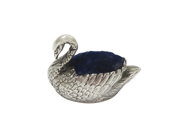 Antique Edwardian Sterling Silver Swan Pin Cushion 1908