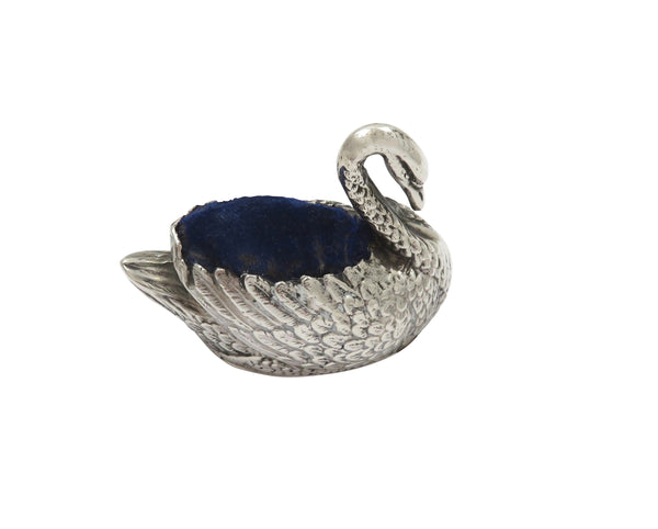 Antique Edwardian Sterling Silver Swan Pin Cushion 1908