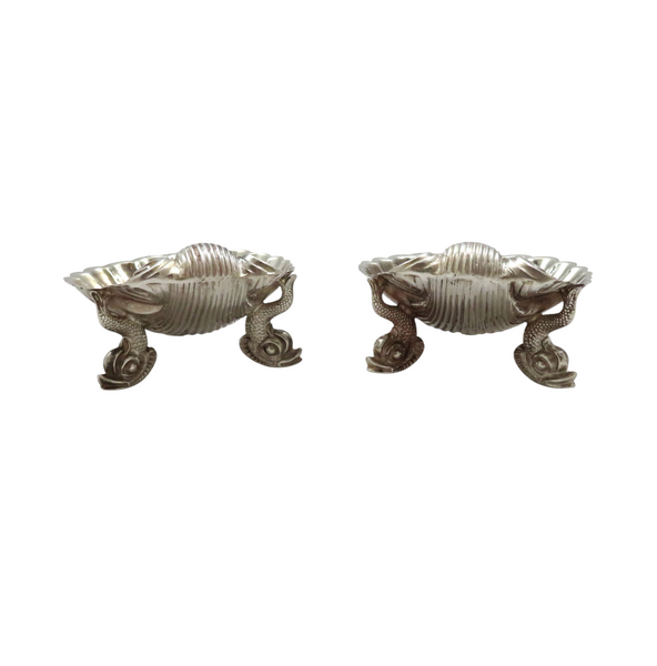 Pair of Antique Victorian Silver Shell Salts with Dolphin Feet 1875