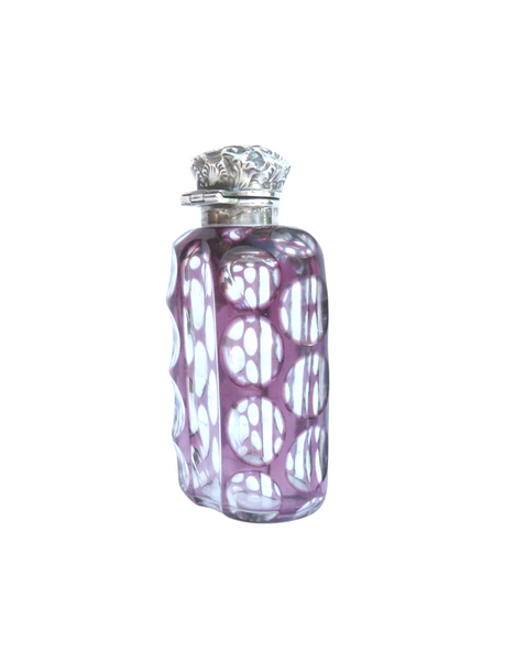 Antique Edwardian Sterling Silver & Purple Overlay Cut Glass Scent/Perfume Bottle 1902