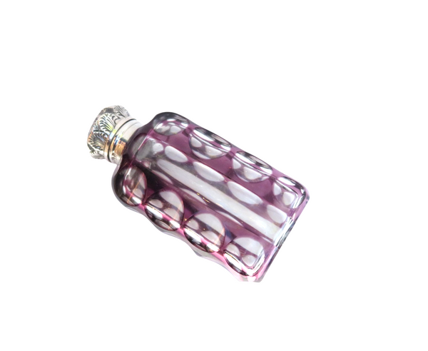 Antique Edwardian Sterling Silver & Purple Overlay Cut Glass Scent/Perfume Bottle 1902