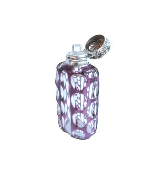 Antique Edwardian Sterling Silver & Purple Overlay Cut Glass Scent/Perfume Bottle 1902