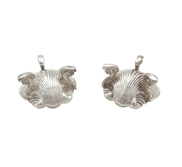 Pair of Antique Victorian Silver Shell Salts with Dolphin Feet 1875