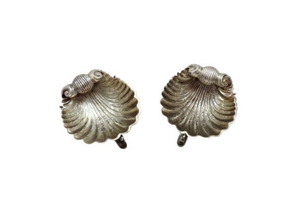 Pair of Antique Victorian Silver Shell Salts with Dolphin Feet 1875
