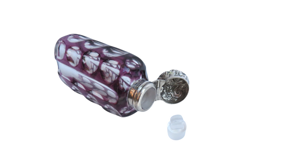 Antique Edwardian Sterling Silver & Purple Overlay Cut Glass Scent/Perfume Bottle 1902