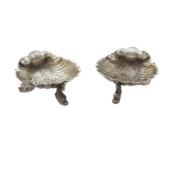 Pair of Antique Victorian Silver Shell Salts with Dolphin Feet 1875