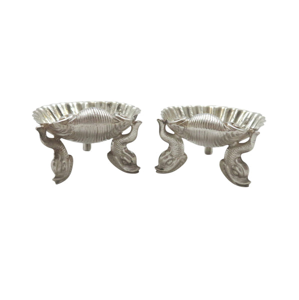 Pair of Antique Victorian Sterling Silver 'Shell' Salts with Dolphin Feet 1884
