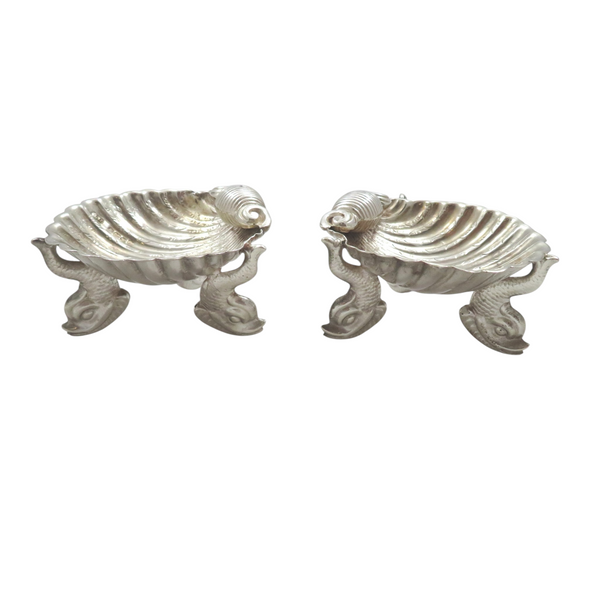 Pair of Antique Victorian Sterling Silver 'Shell' Salts with Dolphin Feet 1884