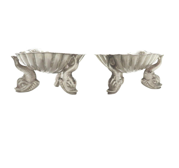 Pair of Antique Victorian Sterling Silver 'Shell' Salts with Dolphin Feet 1884