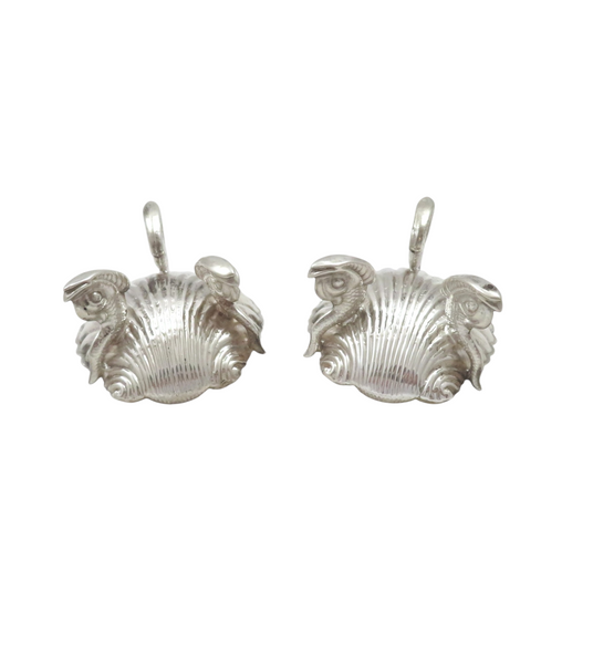 Pair of Antique Victorian Sterling Silver 'Shell' Salts with Dolphin Feet 1884