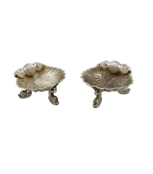 Pair of Antique Victorian Sterling Silver 'Shell' Salts with Dolphin Feet 1864