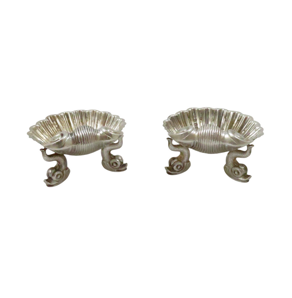 Pair of Antique Victorian Sterling Silver 'Shell' Salts with Dolphin Feet 1864
