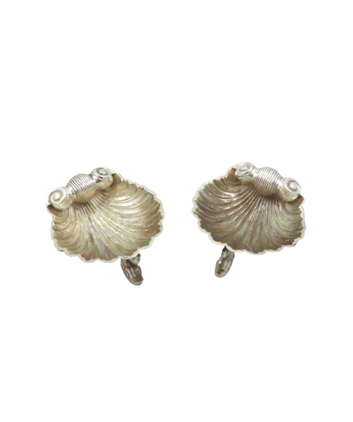 Pair of Antique Victorian Sterling Silver 'Shell' Salts with Dolphin Feet 1864