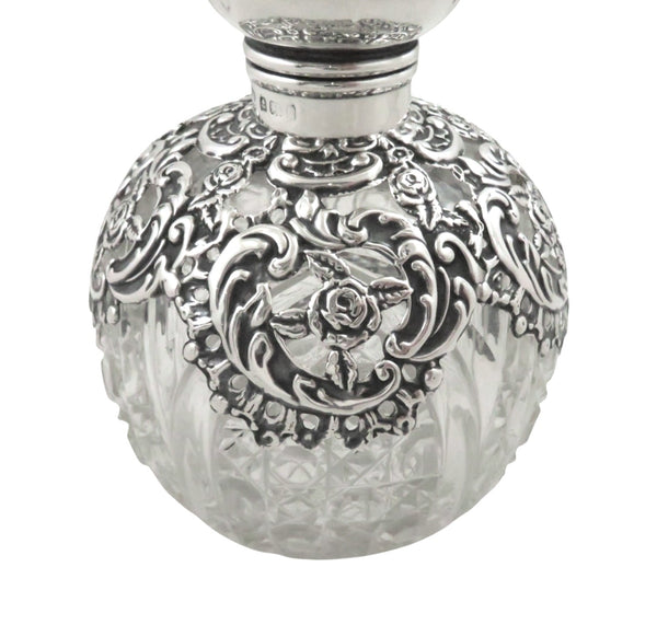 Antique Edwardian Sterling Silver & Cut Glass Scent / Perfume Bottle 1903