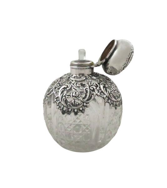 Antique Edwardian Sterling Silver & Cut Glass Scent / Perfume Bottle 1903