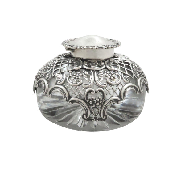 Antique Victorian Sterling Silver & Cut Glass Inkwell 1898