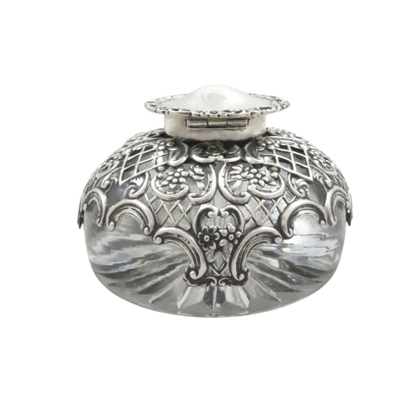 Antique Victorian Sterling Silver & Cut Glass Inkwell 1898