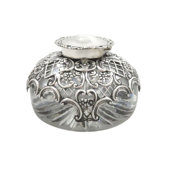 Antique Victorian Sterling Silver & Cut Glass Inkwell 1898