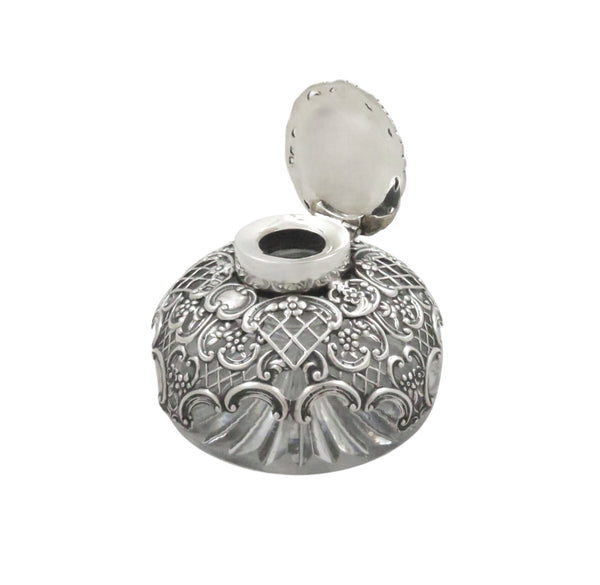 Antique Victorian Sterling Silver & Cut Glass Inkwell 1898
