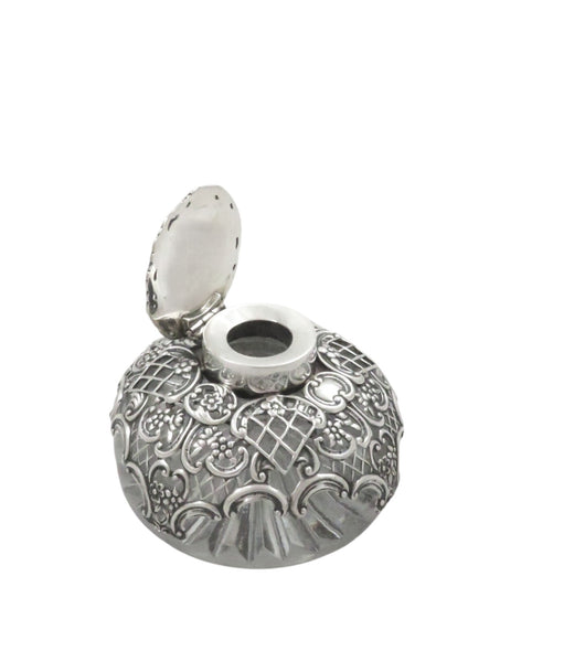 Antique Victorian Sterling Silver & Cut Glass Inkwell 1898