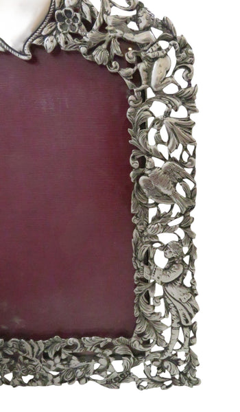 Antique Victorian Sterling Silver 9" Photo Frame 1895 - Birds & Cherubs