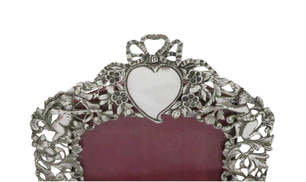 Antique Victorian Sterling Silver 9" Photo Frame 1895 - Birds & Cherubs