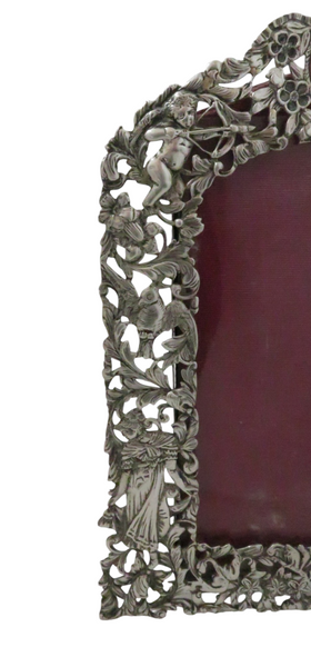 Antique Victorian Sterling Silver 9" Photo Frame 1895 - Birds & Cherubs