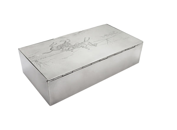Antique Sterling Silver Cigarette / Table Box with Hunting Scene 1939