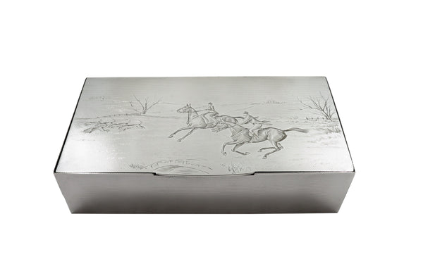 Antique Sterling Silver Cigarette / Table Box with Hunting Scene 1939