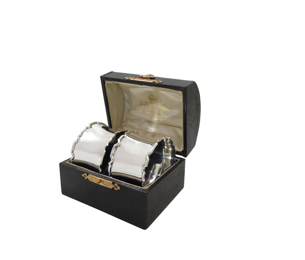Pair of Antique George V Sterling Silver Napkin Rings in Case 1913