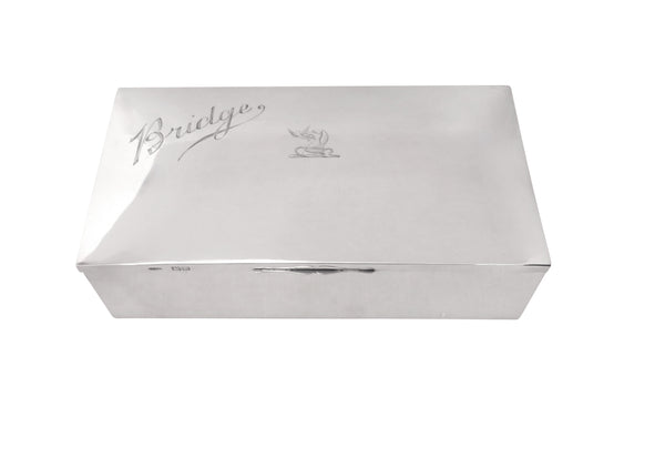 Antique Edwardian Sterling Silver 'Bridge' Card Box 1904
