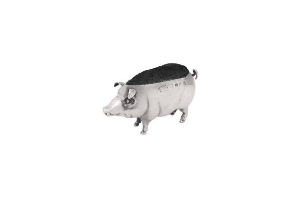 Antique Edwardian Sterling Silver Pig Pin Cushion 1908