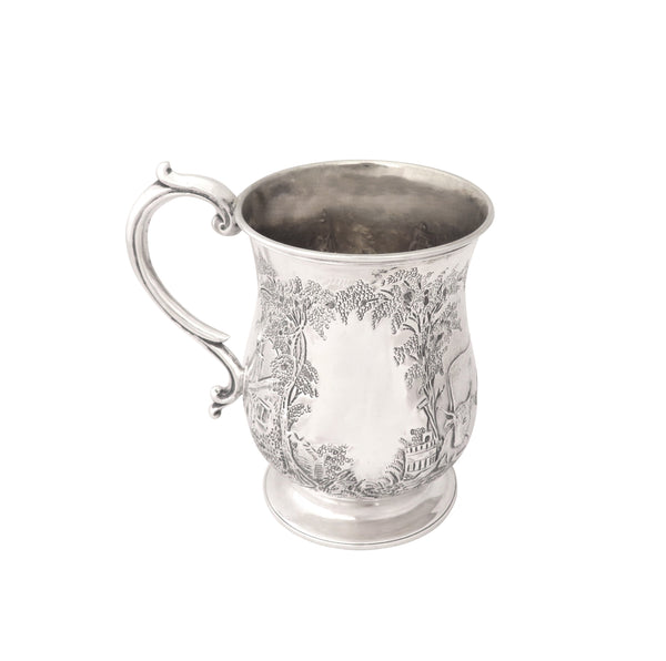 Antique Victorian Sterling Silver Mug with Sheep & Cows - 1850